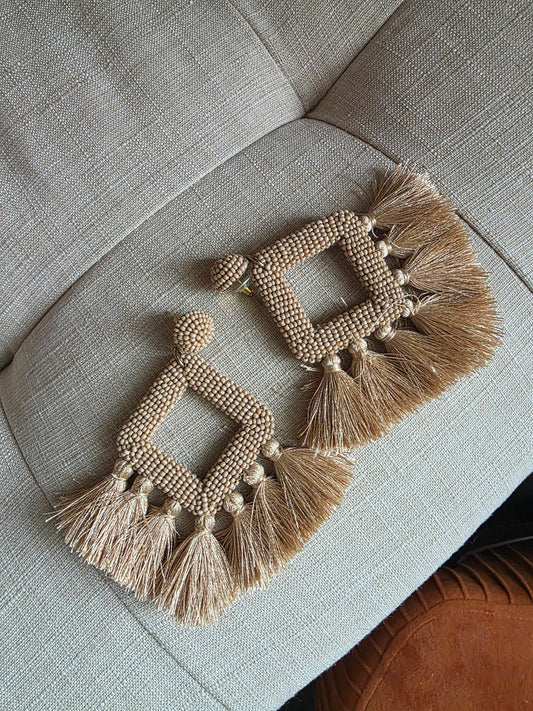 Beige Tassle Earrings